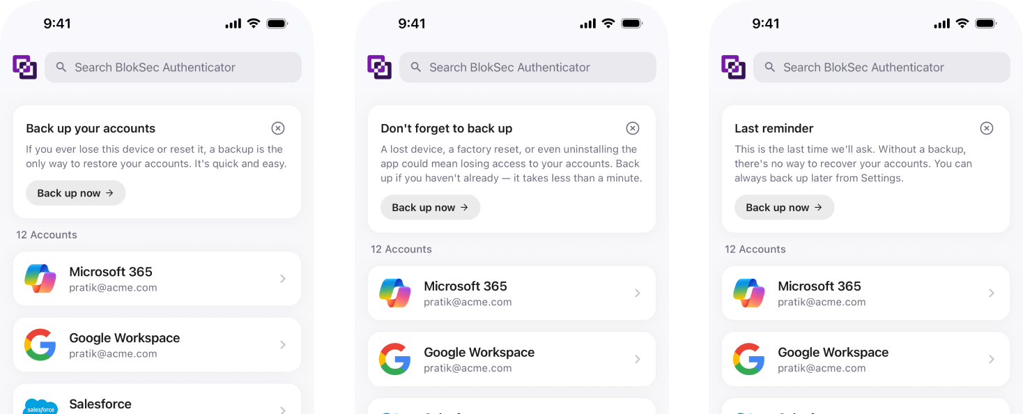 Backup reminder escalation: all three prompt stages